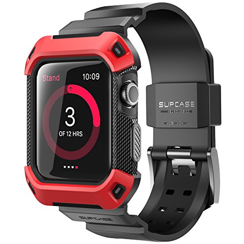 Apple Watch Case, SUPCASE [Unicorn Beetle Pro] Rugged Protective Case with Strap Bands for Apple Watch / Watch Sport / Watch Edition 2015 [42 mm, Not Compatible with 38 mm] (Red)