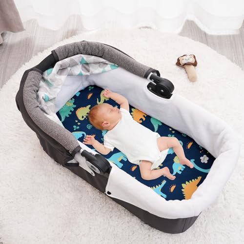 Image of PHF Soft Bassinet Sheet Set, 2 Pack Silky Comfy Breathable Cradle Sheets for Baby Boys Girls, Univeral Fit for Most Oval Rectangle Cradle and Bassinet Mattress /Pad, Dinosaur