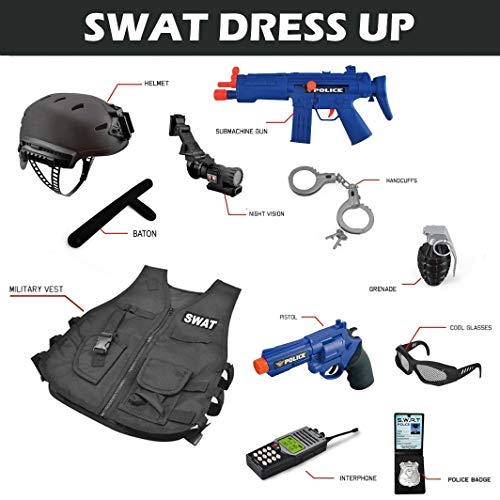Liberty Imports Kids S.w.a.t. Police Officer Costume Deluxe Dress Up Role Play Set With Helmet, Night Vision Monocular, Guns, Accessories (12 Pcs) #TOP5