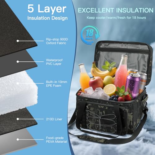 Image of Extra Large Wheeled Portable Cooler Bag 85 Cans Double Deck Heavy Duty Rolling Insulated Cooler with All-Terrain Wheels Leakproof Tactical Soft Sided Cooler for Beach Camping Picnic Travel