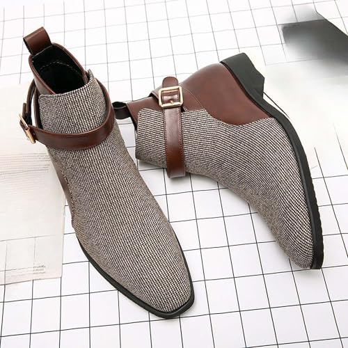 Men's Chelsea Boots Fashion Pointed Toe Buckle Business Uniform Formal Boots Vintage High Top Office Wedding Party Dress Leather Shoes Large Size3