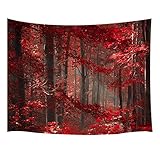 JAWO Natural Landscape Decor Tapestry Wall Hanging, Autumn Fall Maple Forest with Red Leaves,...