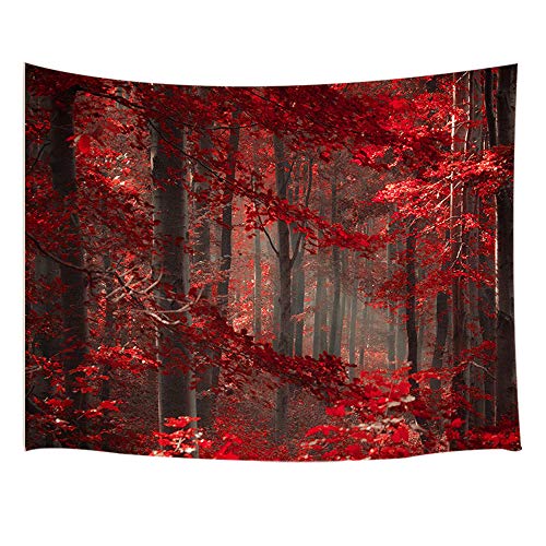 JAWO Natural Landscape Decor Tapestry Wall Hanging, Autumn Fall Maple Forest with Red Leaves, Polyester Fabric Wall Tapestry for Home Living Room Bedroom Dorm Decor 80W X 60L Inches