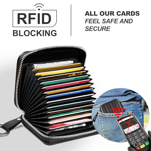 T-carbon Real Carbon Fiber Card Organizer Wallet with Zipper,RFID Blocking 15 Slot Credit Card Holder Wallet with Keychain4