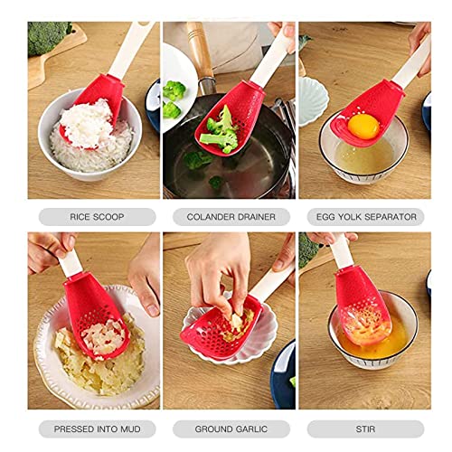 Huigt Multifunctional Cooking Spoon Skimmer Scoop Colander Strainer Masher Food-Grade High-Temperature Resistant For Cooking, Draining, Mashing, Ginger Andgarlic Grinder (Red) #TOP3