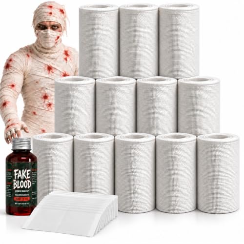 196Ft Halloween Mummy Wrap Gauze Zombie Costume Accessories & Fake Blood