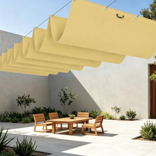 Toile d'ombrage jaune sable avec oeillets et cordons robustes - 2
