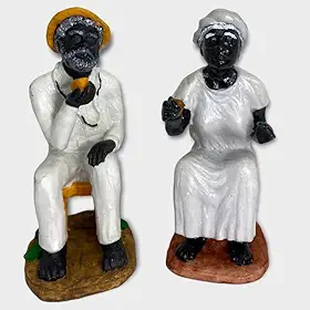 Escultura Casal Pretos Velhos em Resina 15 cm