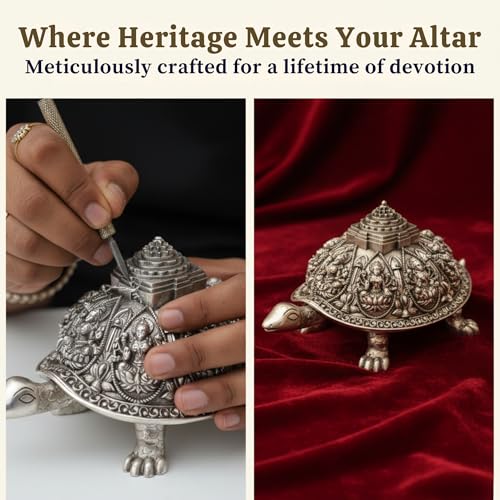 Image of 999 Pure Silver Plated Ashta Lakshmi Tortoise Idol | Vastu Home Decor for Pooja Room & Mandir | Turtle Showpiece for Prosperity & Good Luck (4.7 inch)
