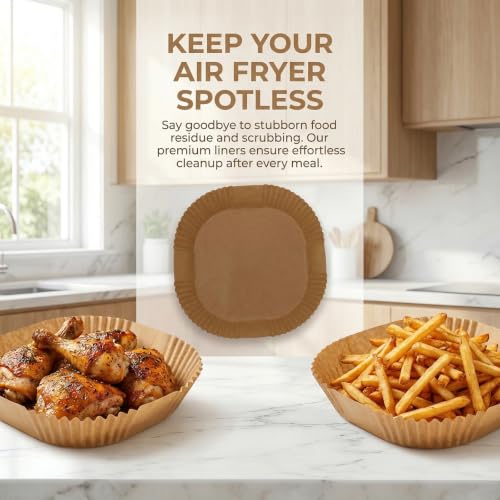 Image of 450 PCS Air Fryer Liners Disposable,Parchment Paper for 5-8 QT Air Fryer | 8 inch square air fryer liners | Non-stick & oil-proof | Heavy-duty & tear-resistant | Food-grade raw wood pulp
