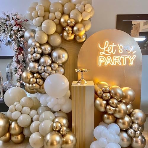 Image of Funhot Beige Balloon Set, 60PCS Nude Birthday Balloons, 12Inch Sand White Apricot Double Stuffed Balloon Neutral Champagne Gold Balloons for Birthday Baby Shower Wedding Boho Bride Party Decorations
