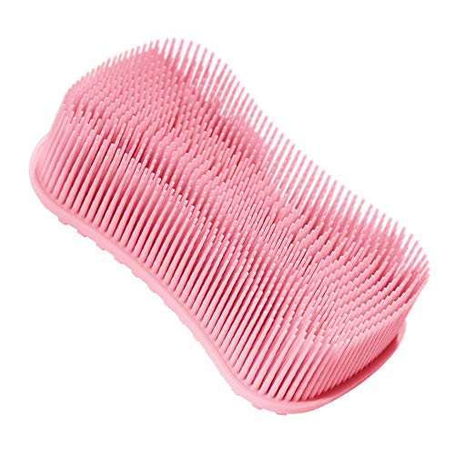 ELFRhino Bath Sponge 2 in 1 Silicone Shower Brush Natural Bristle Massager Brush Gentle Scrub Skin Exfoliation For Face and Body Massage Nubs Improve Cellulite Pink