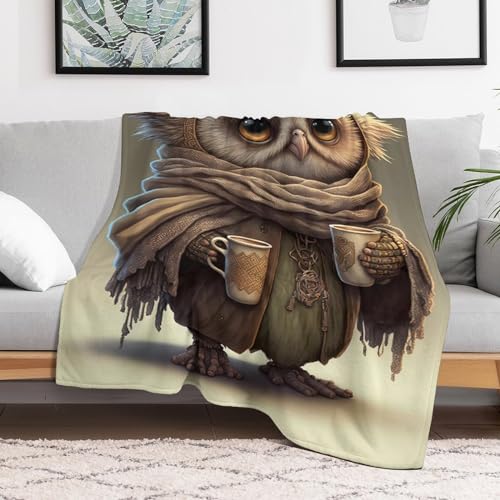 Manta de sofá con diseño de búho textil mullido para tardes de cine 3