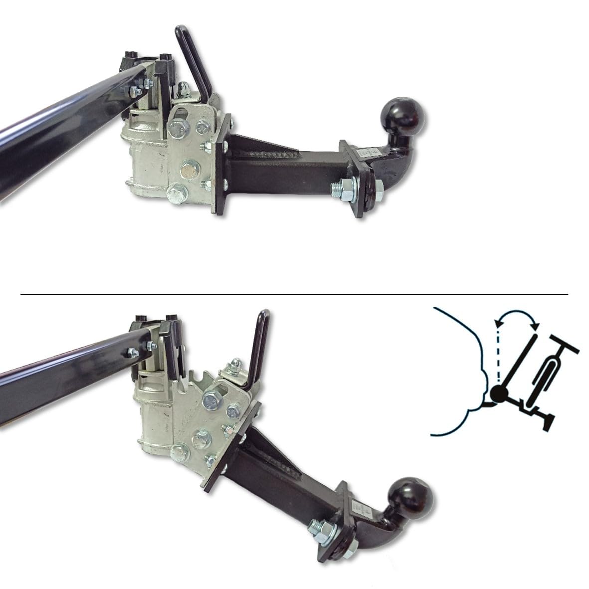 Universale prolunga gancio di traino per portabici per ogni tipo di gancio di traino fisso e estraibile (200 mm, montaggio rapido, inclinabile con protezione antifurto)