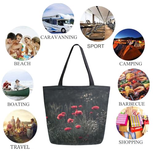 Wild Field Red Poppy Flowers Extra Large Canvas Gym Shoulder Tote,Durable Daily Reusable Top Handle Bag for Mens Womens Yoga Weekender Picnic Beach Travel Market Shopping4