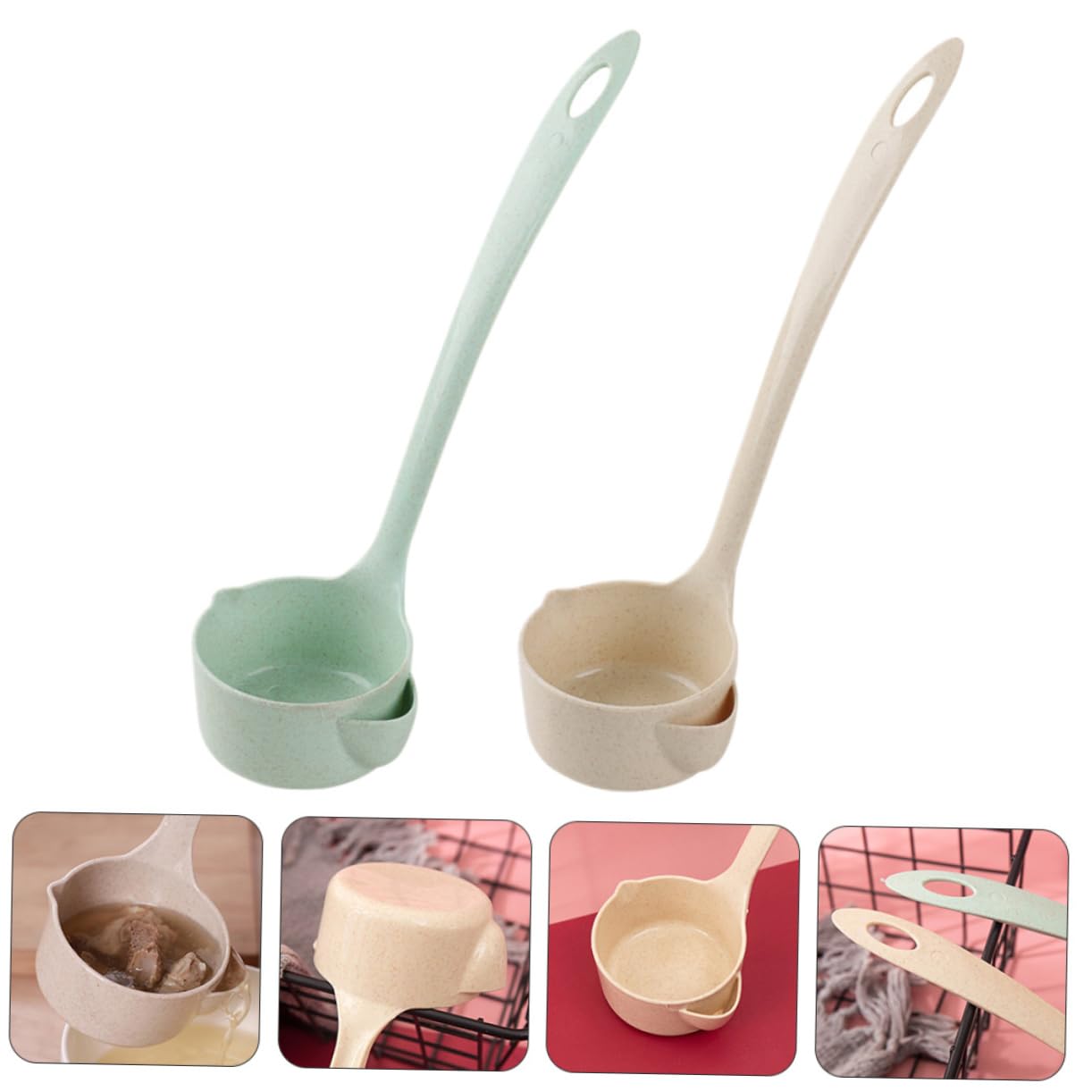 SOLUSTRE 1 Set Wheat Straw Soup Spoons Oil Separators with Ergonomic Handle Green Beige Kitchen Utensils for and Serving