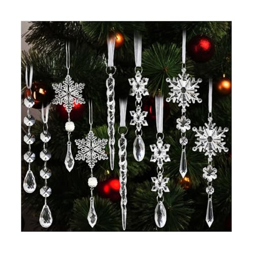 Hoehew UPGRADE ACRYLIC CHRISTMAS ORNAMENTS SET 18Pcs Crystal Christmas Ornaments For Christmas Tree Decorations, Acrylic Snowflake Hanging With Drop Pendants cover
