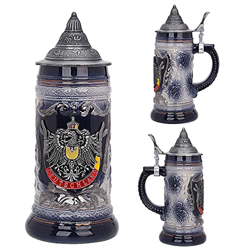 Aeiddrwaa 0.6Litre Beer Stein Germany Beer Mug Oktoberfest Tankard Eagle Deutschland Bierkrug Drinking Glass Horn Beer Mug For Men Father Day Tankard Petwer Lid Germany Gifts Souvenirs Gift Box #TOP1