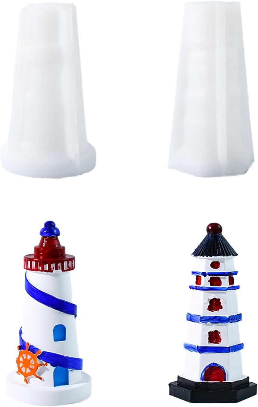 2Pcs 3D Lighthouse Resin Molds, Nautical Themed Lighthouse Silicone Mold for Fondant, Chocolate, Soy Wax Candle, Plaster, Epoxy Resin Casting, DIY Crafts