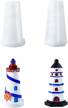 2Pcs 3D Lighthouse Resin Molds, Nautical Themed Lighthouse Silicone Mold for Fondant, Chocolate, Soy Wax Candle, Plaster, Epoxy Resin Casting, DIY Crafts