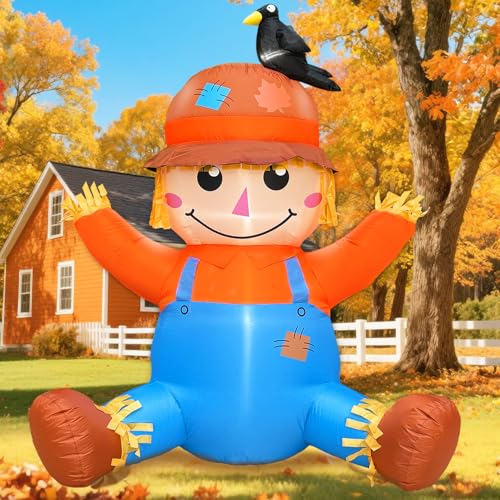TURNMEON 5FT Fall Thanksgiving Inflatables Outdoor Decorations, Inflatable Scarecrow with