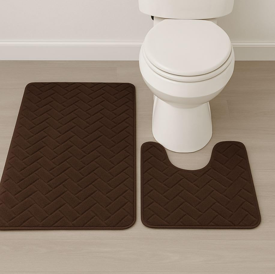 Shumaxx Memory Foam Bath Mat and Pedestal Set, Non-Slip, Size: 50x50cm - 50x80cm (Chocolate)