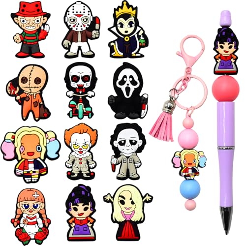 WOZADU 12 PCS Silicone Focal Beads for Pens Characters Halloween Horror Theme Silicone Bead for Keychain Making Beads Bulk for Jewelry Making Bracelet Necklace Handmade Crafts