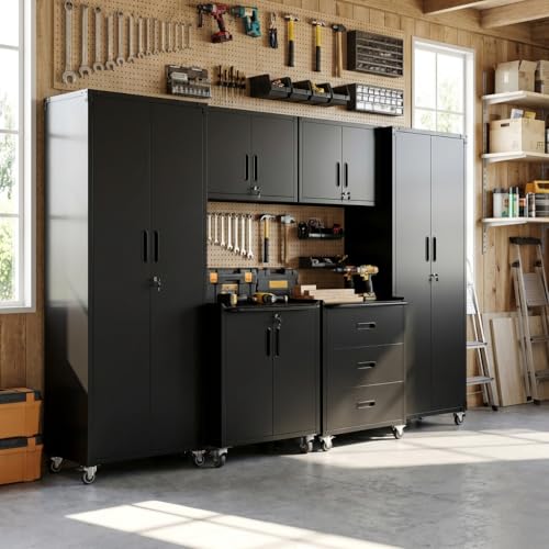 Image of Garage Cabinet System | Heavy Duty Steel All-in-One Modular Garage Cabinet Set for Ultimate Workshop Organization | Easy Assembly Garage Storage Cabinets & Tool Bench