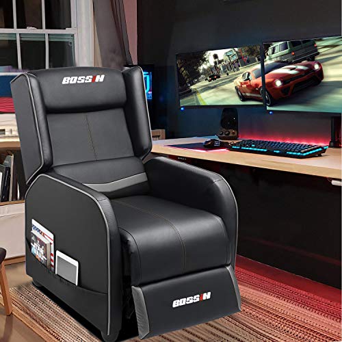 Lemberi Gaming Recliner Chair For Adults, Pu Leather Home Theater Seating Video Game Chairs For Living Room Ergonomic Racing Style Single Movie Gamer Lounge Sofa Grey #TOP2