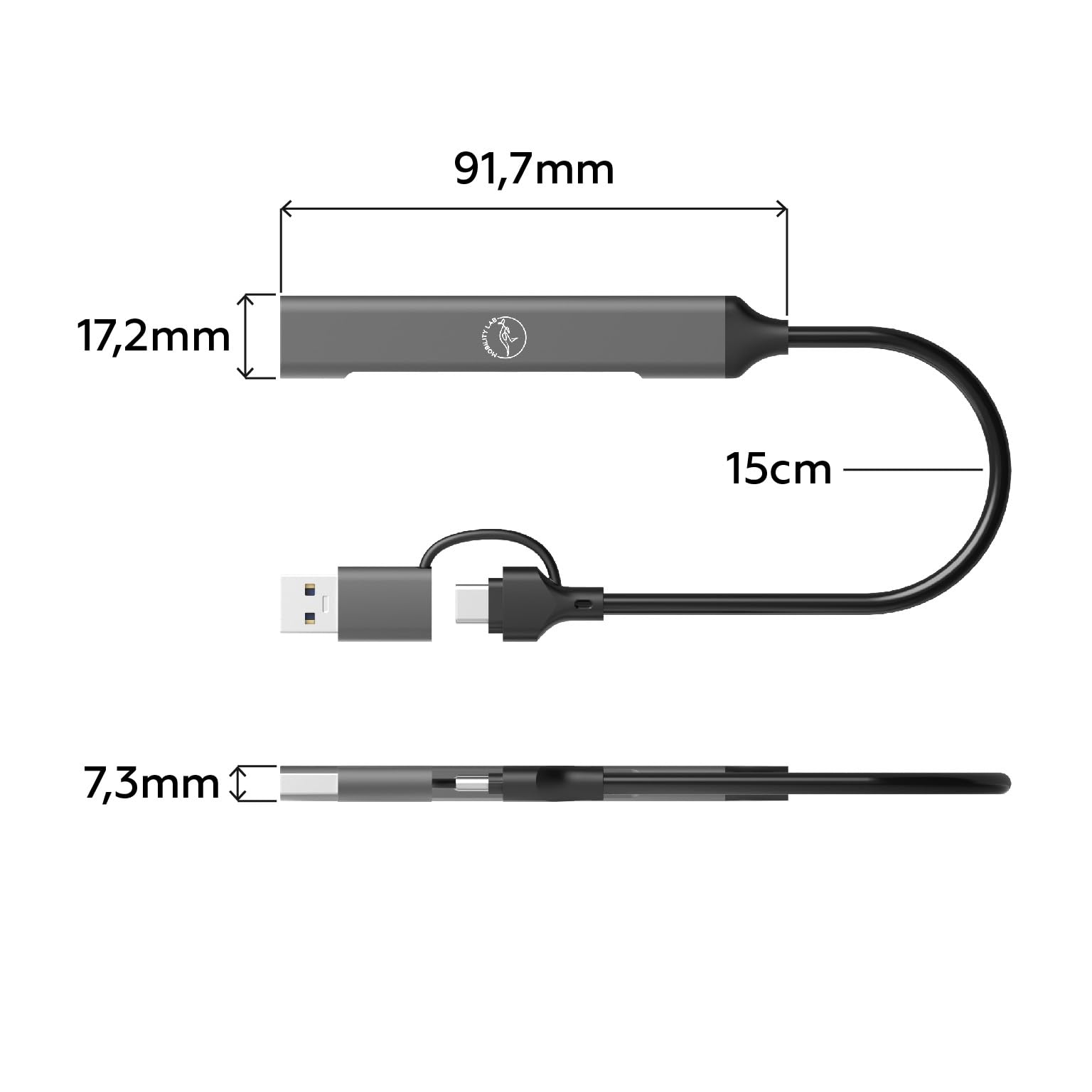 Mobility Lab - Hub 2 en 1 en USB o USB-C - 3 Puertos USB-C y 1 Puerto USB - Diseño Muy Delgado - Transferencia de Datos ultrarrápida - Compatibilidad con macOS y Windows