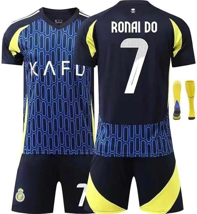 Generic2024/25 New Season #CR7 Inspired Football Jersey Fans Football Kit New AL nassr Riyad Style polo kit with Shorts/Kids and Youth Size navy blue