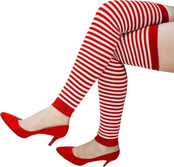 Trendandstylez Stulpe, Overkneestulpen Overknee Ringel / Gestreift für Karneval, Fasching in diversen Farben (Rot - Weiss)