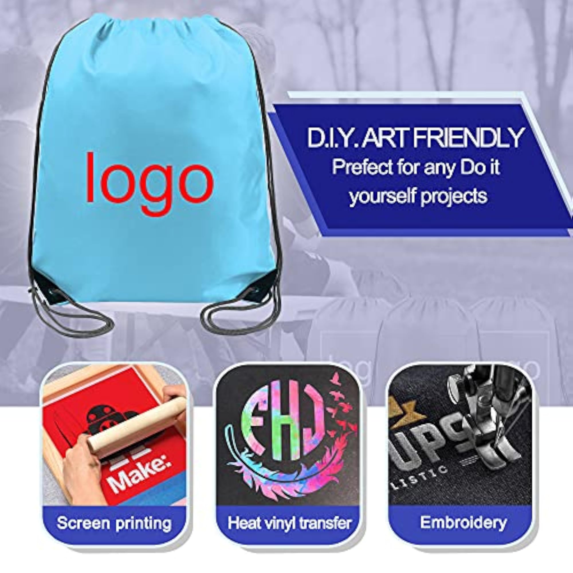 20 Pieces Blue Gym Drawstring Bag Pack, Bulk Durable Sacks