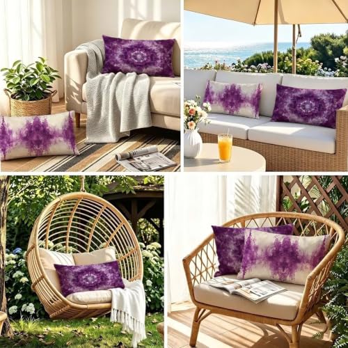 Coussin extérieur imperméable violet en velours lavable - 7