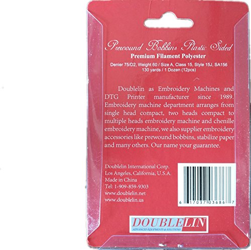 Doublelin Prewound Bobbin, Size A, Class 15, Styple 15J, Sa156, White Color, Plastic Sided, 75D/2 Ployester, 140 Yards, 12Pcs #TOP1