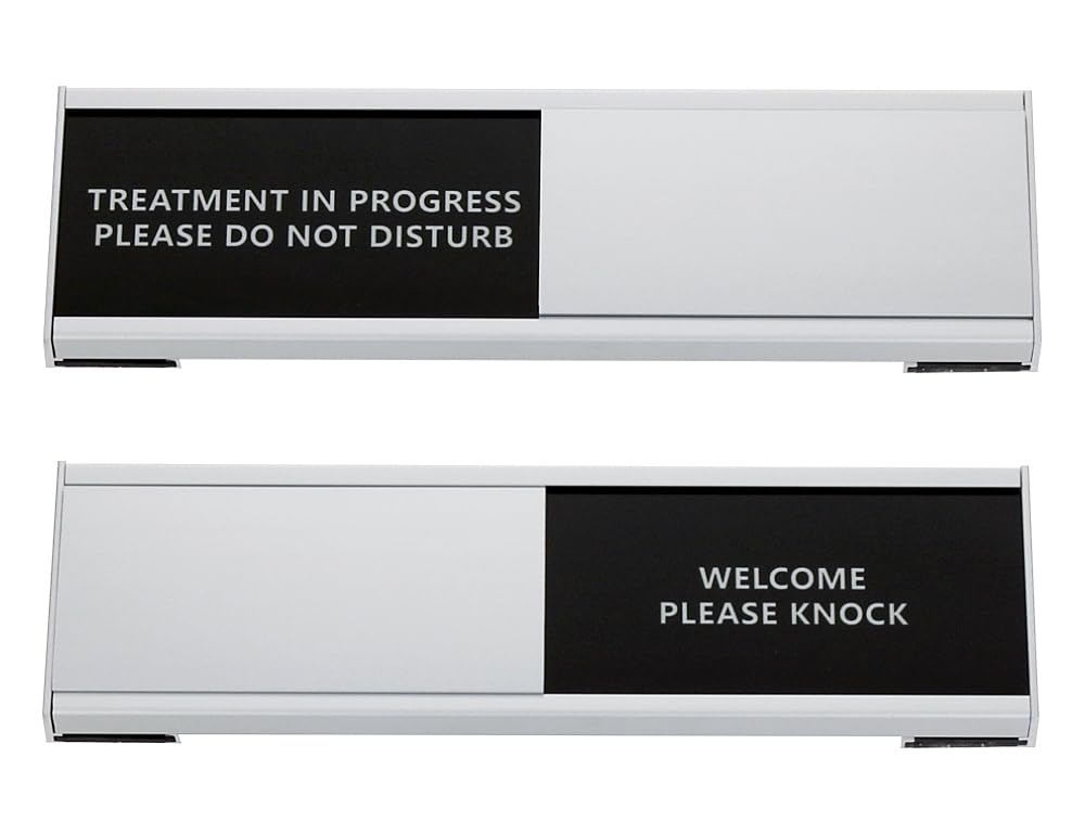 Treatment in progress do not disturb quiet signs welcome please knock heavy-duty aluminum two states of sliding adjustable friendly tips signs (Silver gray solid aluminum)