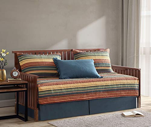 Chezmoi Collection Avery 5-Piece Multi-Color Striped 100% Washed Cotton Quilt Set, Daybed Size