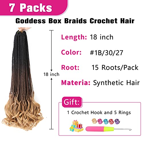 18 Inch 7 Packs French Curl Crochet Braids Ombre Goddess Box Braids Crochet Hair With Curly Ends French Curly Braiding Hair Pre Looped Crochet Box Braids Synthetic #TOP1