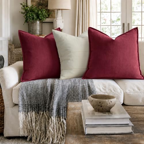 Image of ZWJD Burgundy Pillow Covers 26x26 Set of 2 Chenille Throw Pillow Covers with Elegant Design Soft and Luxurious Decorative Throw Pillows for Couch, Bed, and Home Decor