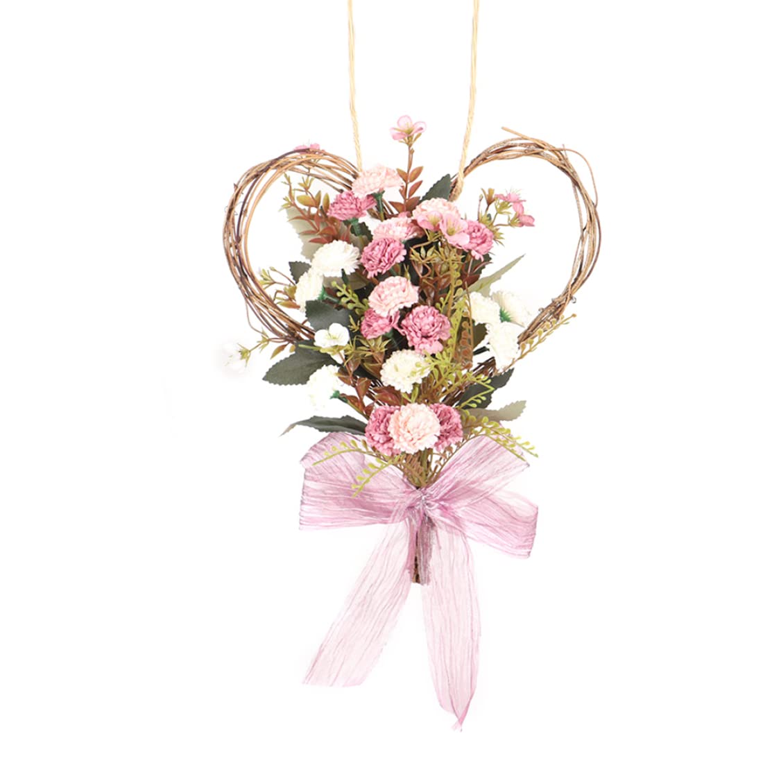 artificial flower wreath, Artificial Flower Heart Wreath Simulation Carnation Garland Wall Hanging for Decoration