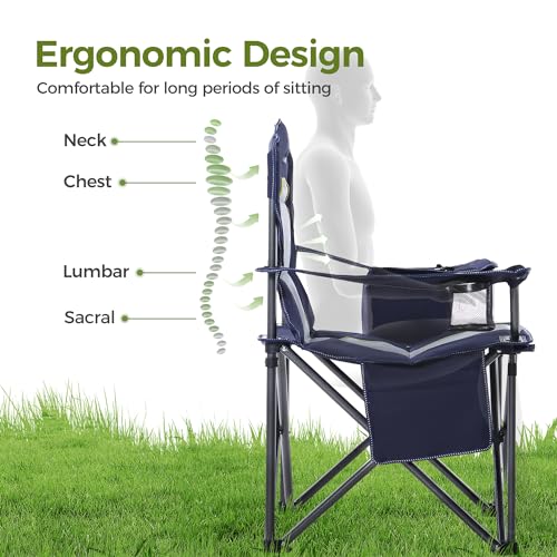 Image of ALPHA CAMP Heavy Duty Camping Chair 500LBS Capacity, Oversized Folding Chair for Heavy People, Padded Portable Outdoor Chair with Cooler Bag & Cup Holder for Camping, Fishing, Beach