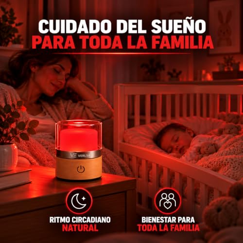 Miniatura 6 de Verlsa Luz Nocturna Infantil, Bebé Y Adultos, Luz Roja Nocturna Melatonina, 630nm, Libre De Azul, Lámparas Sin Cables, Táctil Intensidad Regulable, Portátil Multiusos, Batería 2000mah,Cable Tipo C
