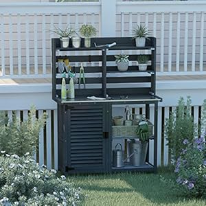 Gdlfpottingbenchtablelargegardenoutdoorworkbenchmetaltabletopworkstationwithstoragecabinetshelfdarkgrey Urban Country Home Decor Gdlf potting bench table large garden outdoor work bench metal tabletop workstation with storage cabinet shelf dark grey urban country home decor