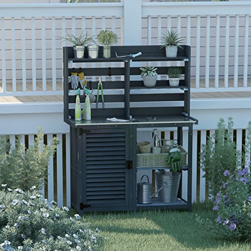 Gdlfpottingbenchtablelargegardenoutdoorworkbenchmetaltabletopworkstationwithstoragecabinetshelfdarkgrey Urban Country Home Decor Gdlf potting bench table large garden outdoor work bench metal tabletop workstation with storage cabinet shelf dark grey urban country home decor
