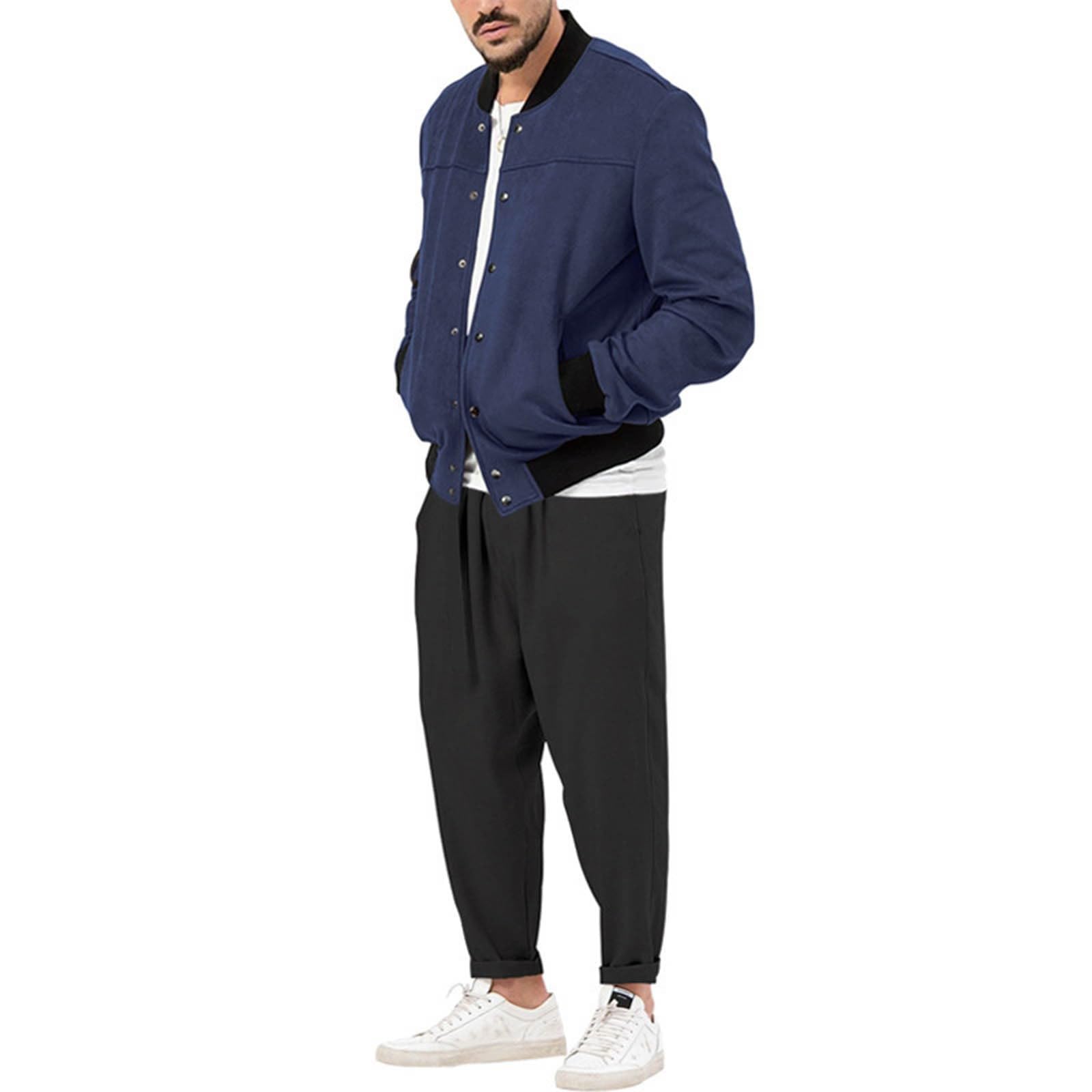 Trajes de mascarada para hombre y hombre, otoño e invierno, casual, a la moda, con personalidad, chaqueta de manga larga, traje de pantalón a rayas de tiza