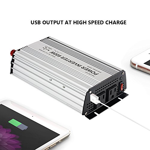 E-LION 600W Power Inverter DC 12V，Output 110V-120V AC Car Inverter with USB Car Adapter
