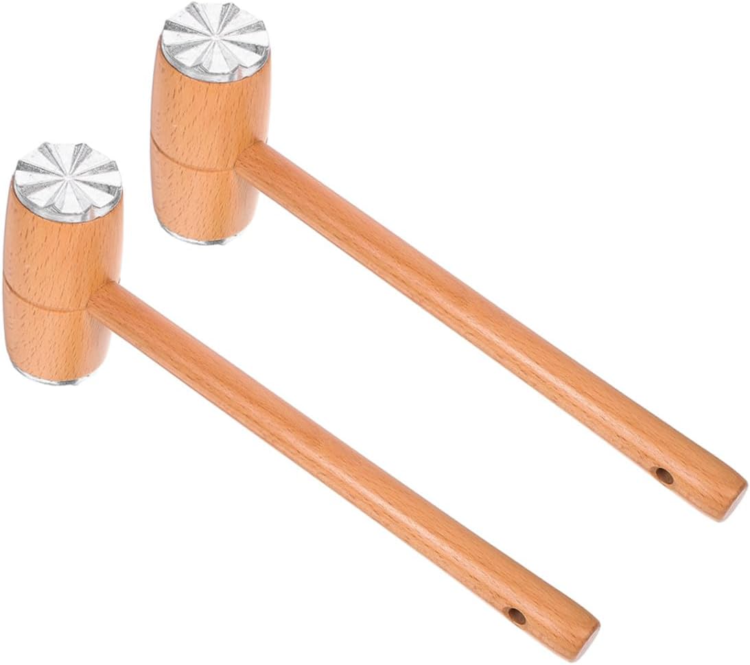 Uonlytech 2pcs Beech Wood Meat Tenderizer Mallet with Dual-sided Aluminum Caps for Steak Chicken Pork Beef Ergonomic Kitchen Hammer for Tenderizing and Flattening Meat Cooking Tool