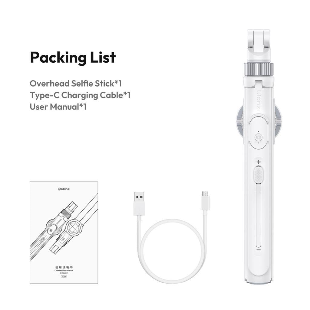 Ulanzi TT88 Overhead Selfie Stick - Trípode 2 en 1 para fotos de arriba hacia abajo, extensible hasta 144 cm, con disparador remoto Bluetooth, Mag Safe y soporte de sujeción para smartphone y teléfono
