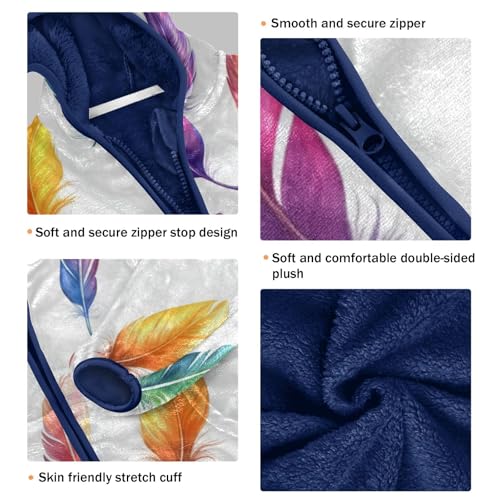 Colorful Feathers Girls Fleece Jacket Girls Fall Jacket Girls Zip Up Hoodie Girls Sherpa Jacket 2-10T3