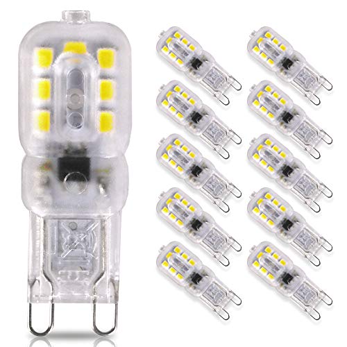 Pursnic G9 LED Bulbs, No Flicker 3W Equivalent to 33W Halogen Bulbs, Cool White 6000K, G9 Energy Saving Light Bulbs, 360u00b0 Beam Angle, 10 Pack